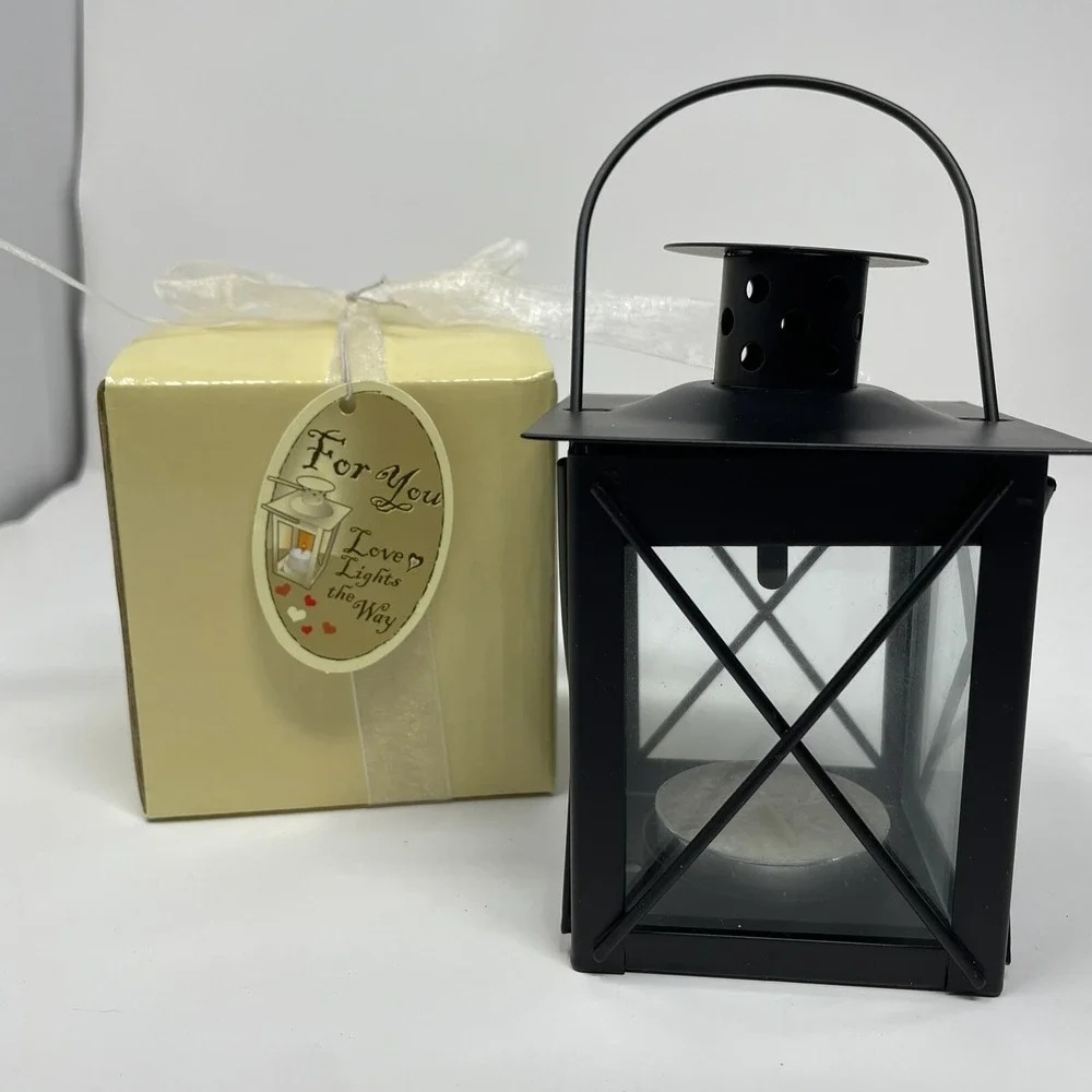 Mini Votive Candle Lanterns Black‎ - Set of 4 with gift boxes, ribbon and candle